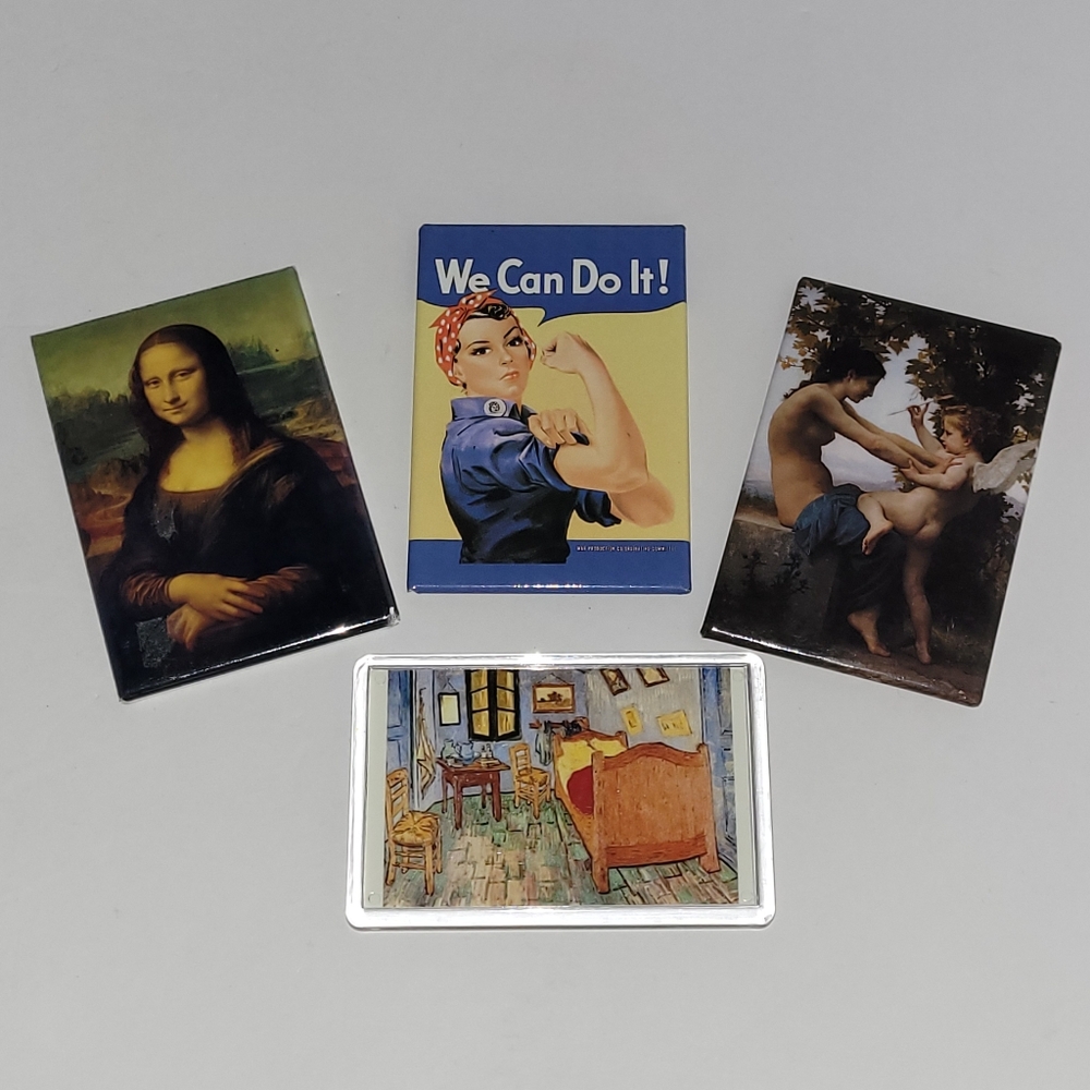 Set of 4 Art Themed - Mona Lisa, Rosie, Classical & Van Gogh - Magnet Bundle